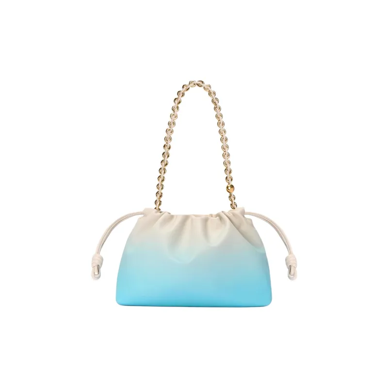 LOEWE Flamenco Sheepskin Clutch Bag Over The Shoulder Medium Size Women's Light Blue & White-4