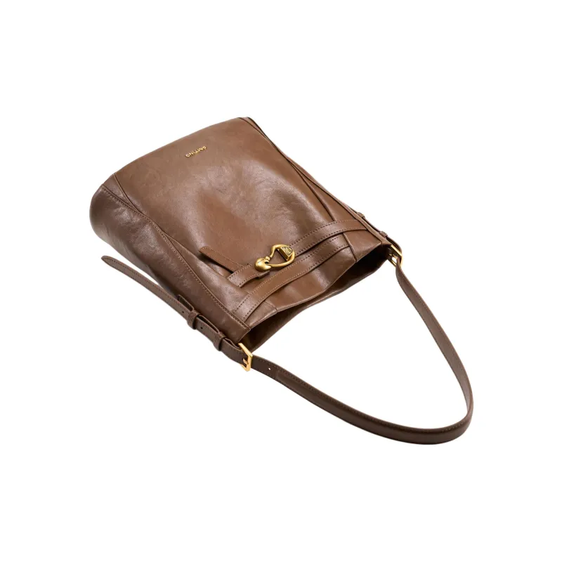Simedin Cowhide Split Leather Bucket Bag, Shoulder Bag, Crossbody Bag Large Size Women's Coffee/Milk White-1