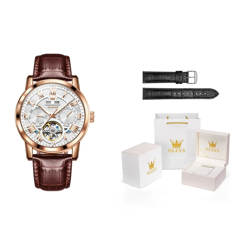OLEVS Play The Cool Series Automatic Mechanical Movement Leather Strap Watch Men's Watches White Dial-14