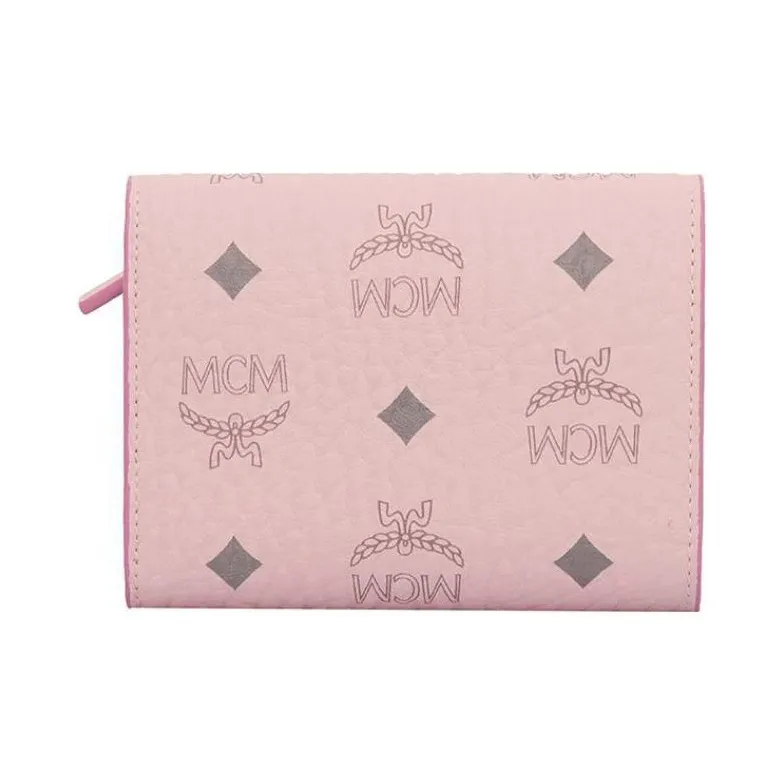 MCM Patricia Visetos Artificial Leather Wallet Small Size Women's Pink-2