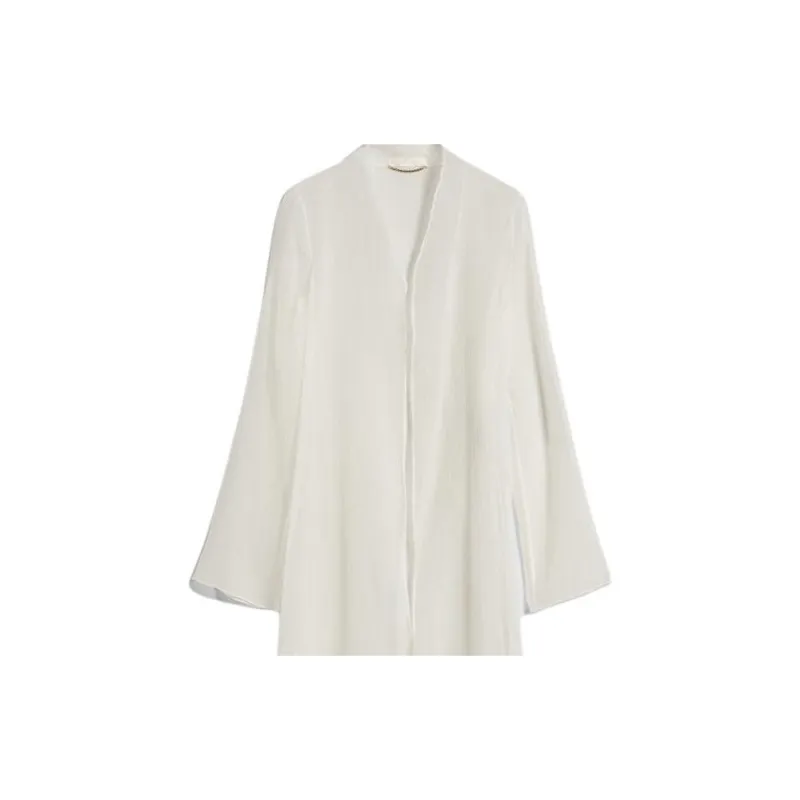 MaxMara Fondi Collection Silk Crepon Duster Coat Trench Coat Women's White-1
