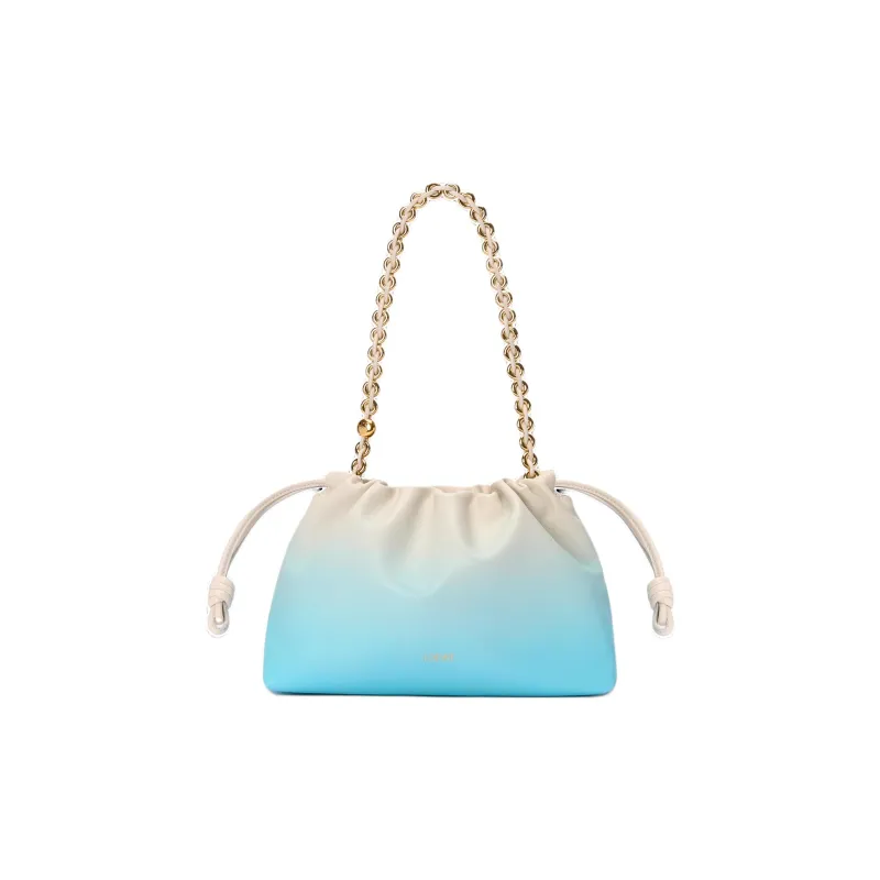 LOEWE Flamenco Sheepskin Clutch Bag Over The Shoulder Medium Size Women's Light Blue & White-1