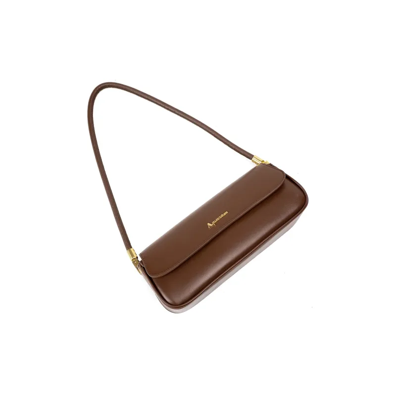 AQUASCUTUM Top Grain Cow Leather Baguette Bag Shoulder Bag Women's Caramel-3