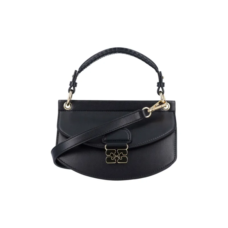 GANNI Recycled Leather Crossbody One Shoulder Handbag Mini Women's Black-0