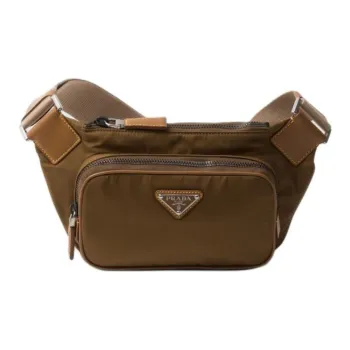 PRADA Recycled Nylon Crossbody One Shoulder Fanny Pack Men's Brown