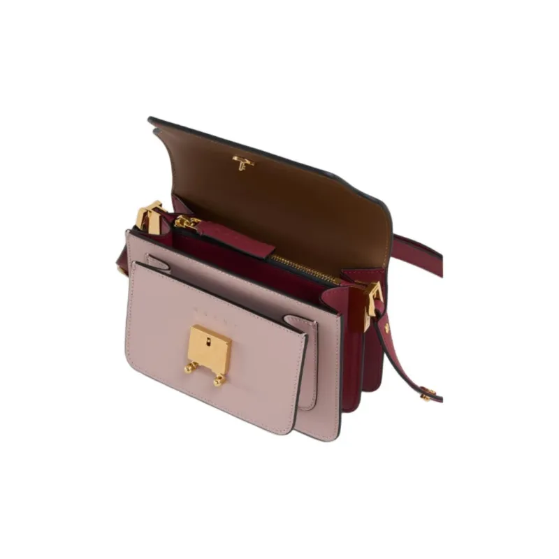 MARNI Trunk Cow Leather Trunk Bag Shoulder Bag Women's Beige White Pink Patchwork-5