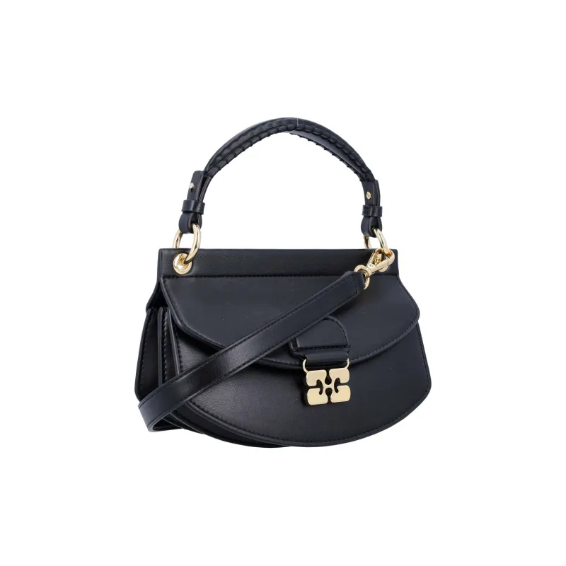 GANNI Recycled Leather Crossbody One Shoulder Handbag Mini Women's Black-1