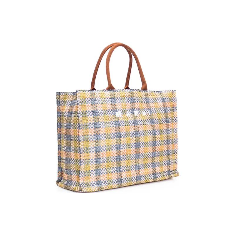MARNI Small Checked Basket Tote Bag-2