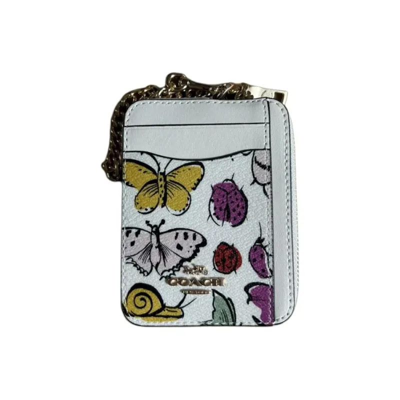 COACH Card Case Coated Canvas With Smooth Leather Card Holder Mini Women's Gold & Chalk Multicolor-1