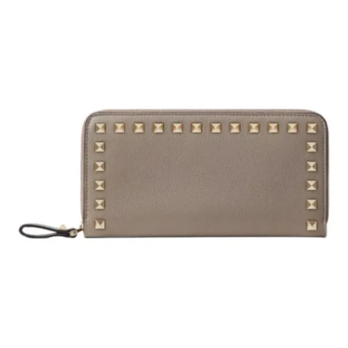 Valentino Rockstud Grain Calfskin Wallet Women's Dove Gray-0
