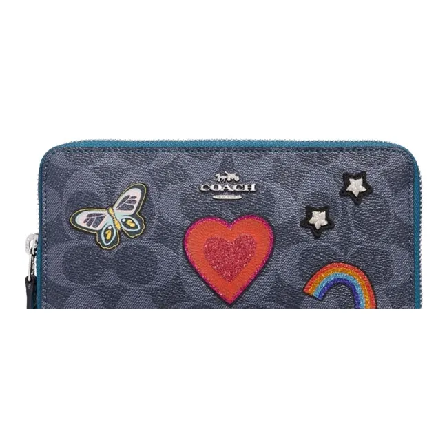COACH Accordion Zip Monogram Canvas With Leather Card Holders Clutches Wallets Unisex Midnight Blue Monogram-4