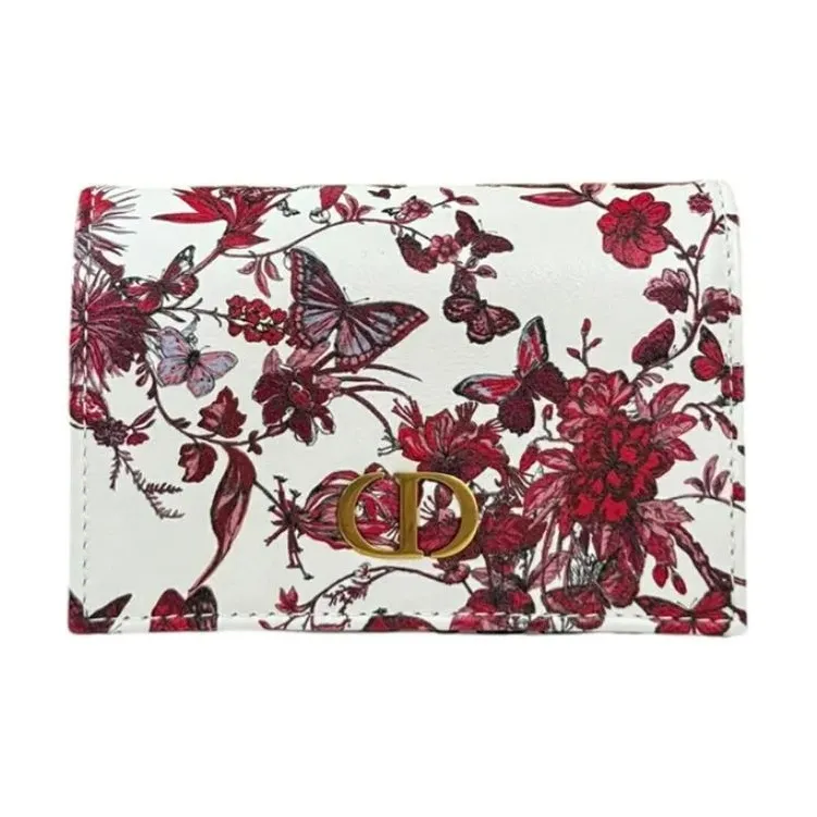 DIOR Caro Calfskin Wallet Women's Red & White-0