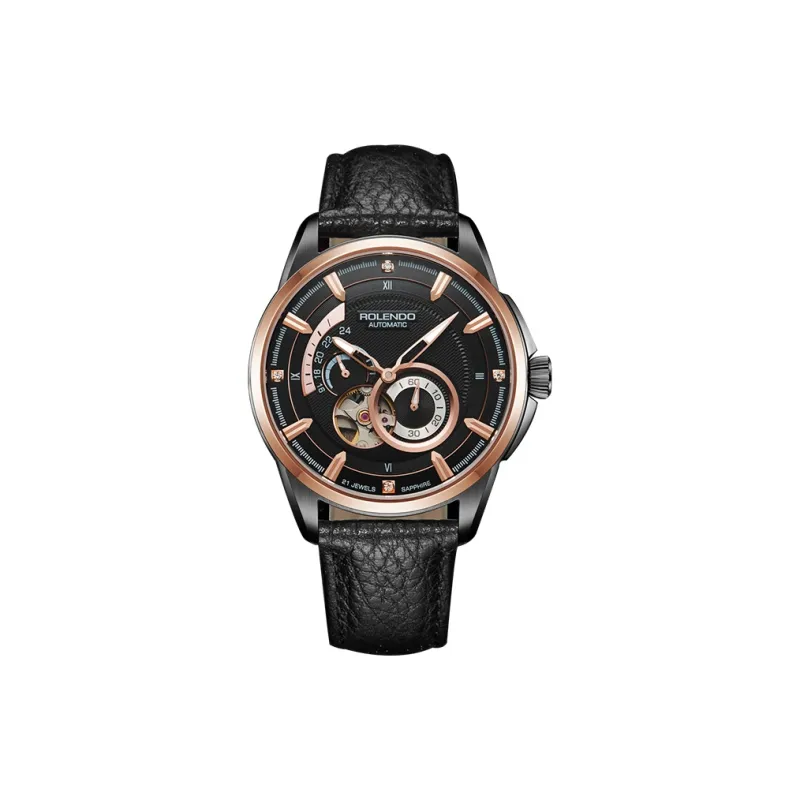 ROLENDO R Wisdom Series Automatic Mechanical Movement Cowhide Strap Watch Men's Watches Black Dial-6