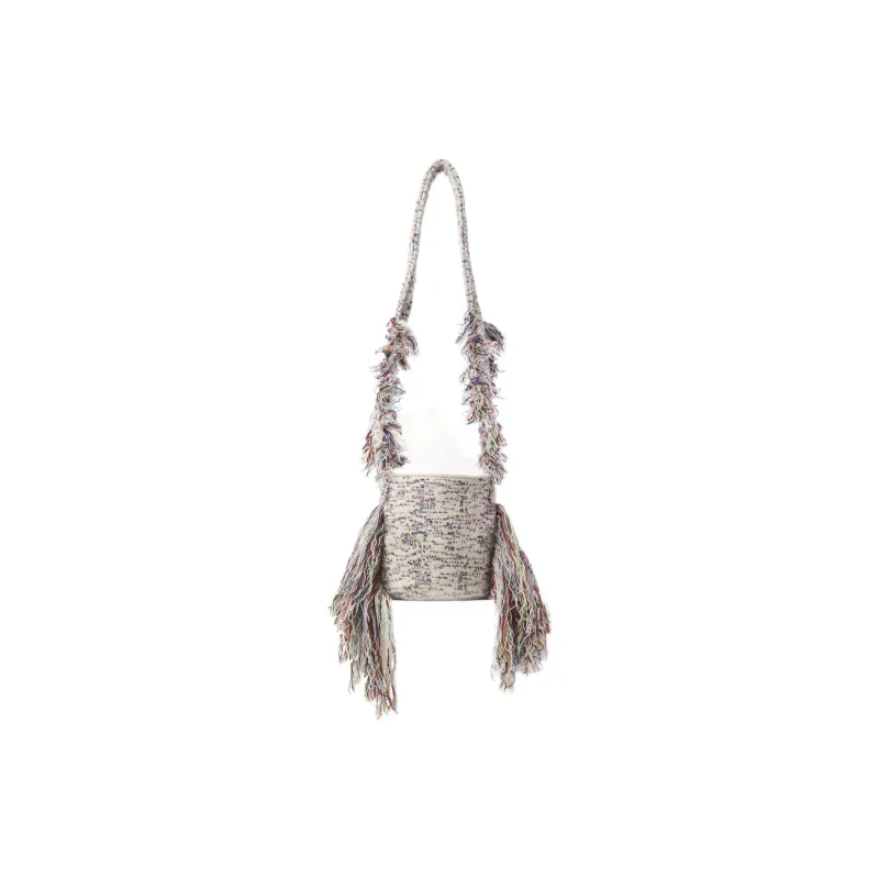Chloe Knitted Fabric Cashmere Pima Cotton Lambskin Detail Shoulder Bag Crossbody Bag Handbag Mini Women's White/Brown-2