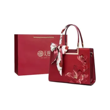 Pmsi Cow Leather Crossbody Handbag, Shoulder Bag Tubas Women's Red
