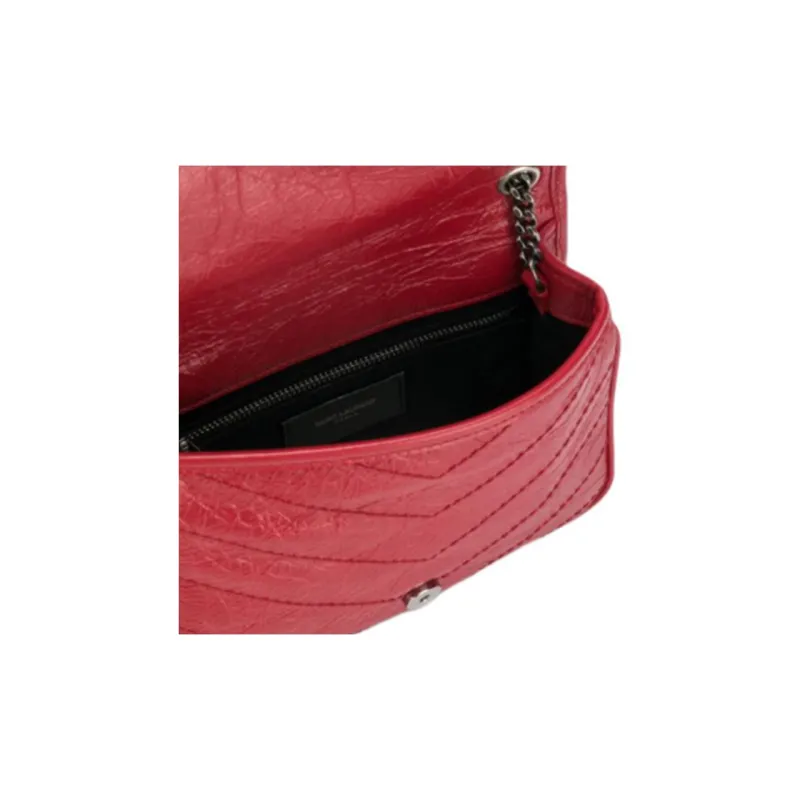 SAINT LAURENT Leather Wallet Crossbody Bag Shoulder Bag Women's Red-3