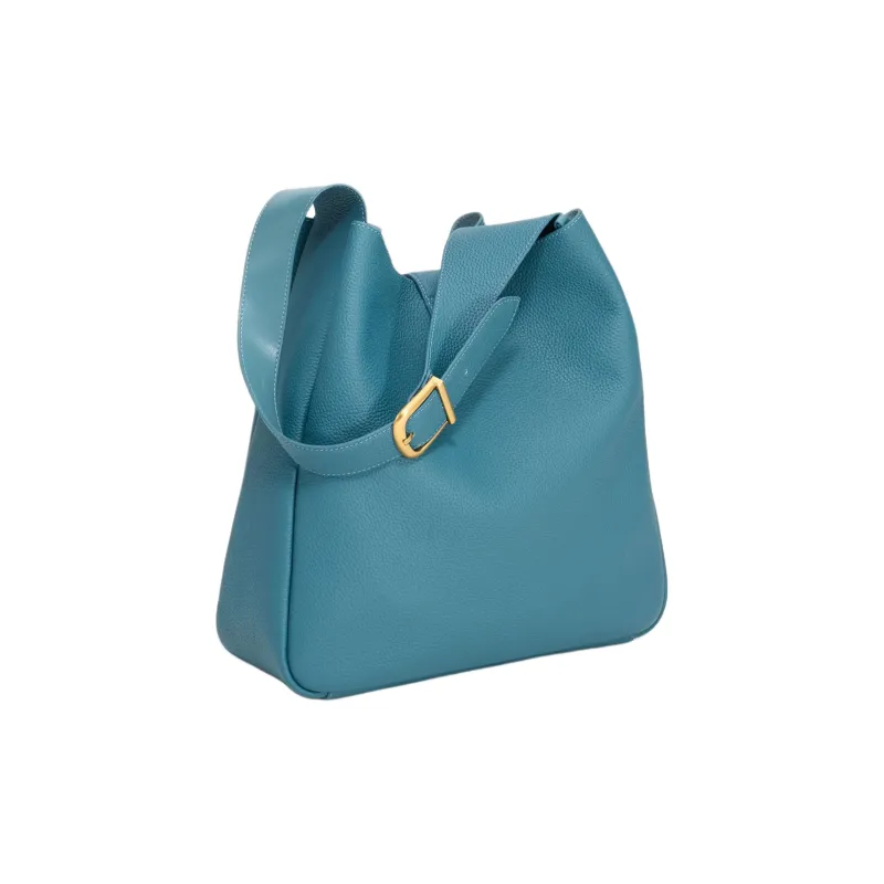 Simedin Cow Split Leather Bucket Bag Shoulder Bag Large Size Women's Bondi Blue/Elephant Gray-2