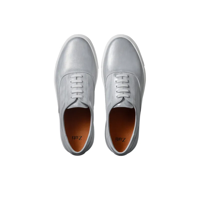 Zuti Wear Resistant Height Increasing Low Top Skateboard Shoes Men's Silver-2