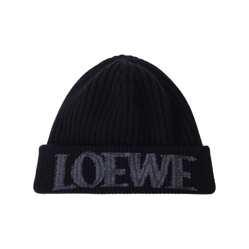 LOEWE Logo Embroidered Ribbed Knit Beanie-0
