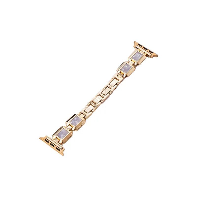 Warbler Dew Compatible With Apple Watch Apple Watch Band S9/S8/SE/7/6/5/4/3 Gold Alloy Block Silicone Strap-4