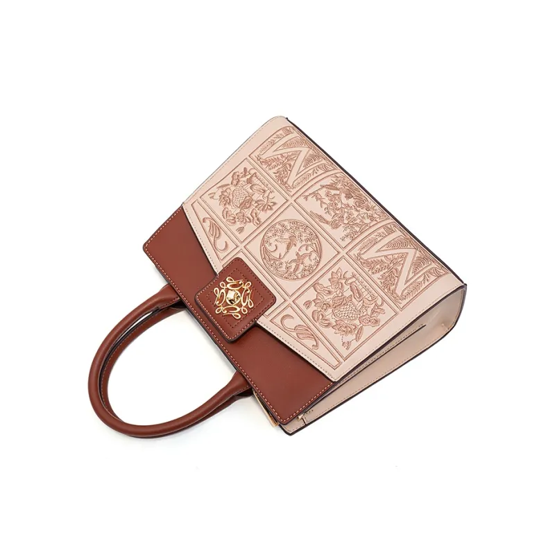 Vigno Synthetic Leather Tote Bag Shopping Bag Handbag Regular Women's Apricot/Red-3