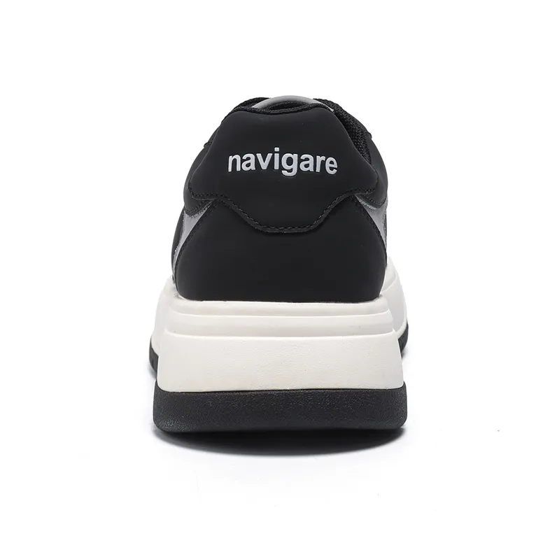 NAVIGARE Small Sailboats Height Increasing Low Top Skateboard Shoes Men's Black-4