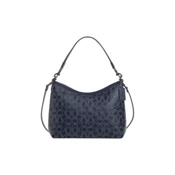 COACH LAUREL Leather Handbag, Shoulder Bag Women's Black Vintage Nickel & Marine Blue