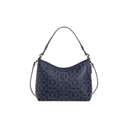 COACH LAUREL Leather Handbag Shoulder Bag Women's Black Antique Nickel & Marine Blue