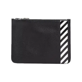 OFF WHITE Cow Leather Clutch Mahjong Bag Regular Unisex Black