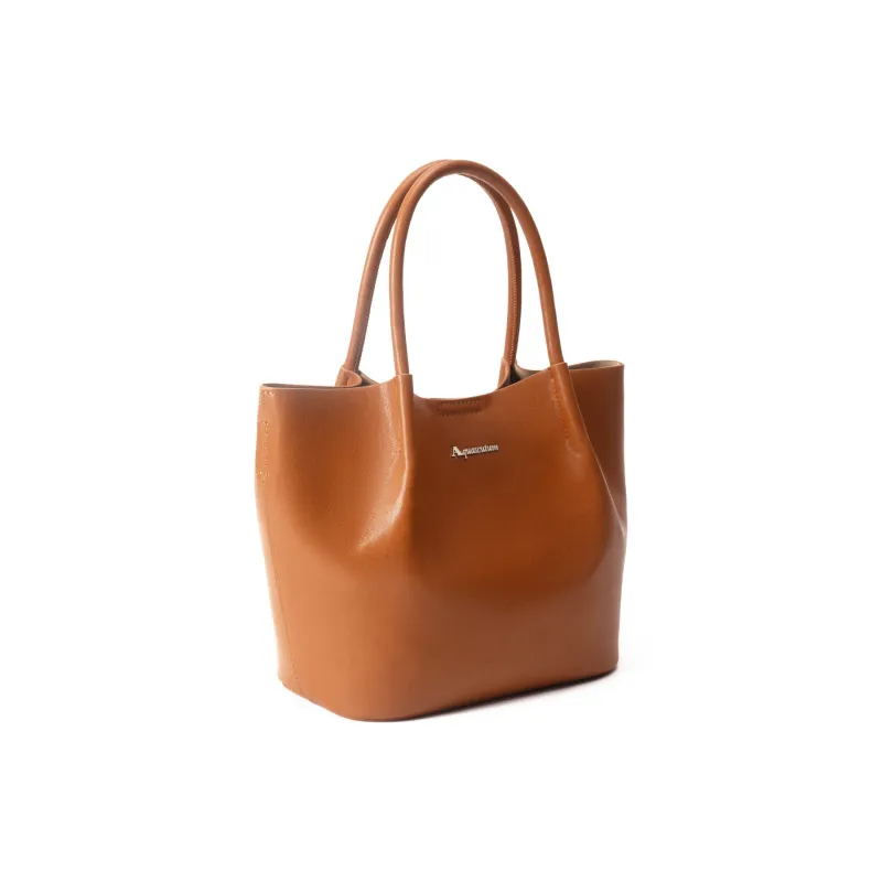 AQUASCUTUM Top Grain Cow Leather Tote Bag, Shoulder Bag, Handbag Women's Brown-1