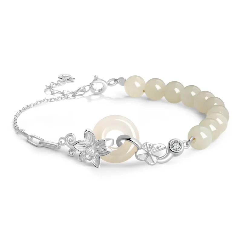 Lao Feng Xiang Hetian Jade Bracelets Pale Greenish White Jade Unisex-0