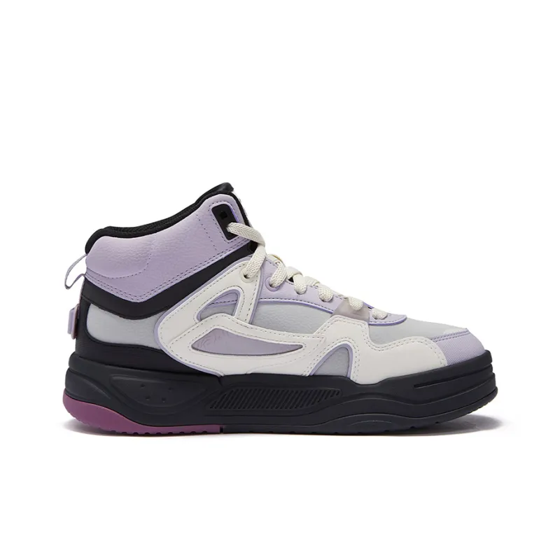 FILA FUSION BANK II Slip-Resistant High-Top Skateboard Shoes Women's Gray Purple-1
