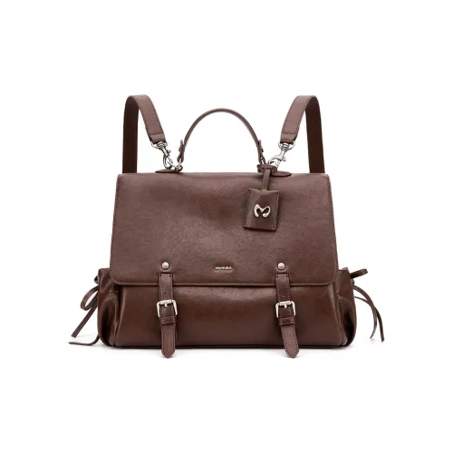 MCMIKO Cow Leather Backpack Large Size Women's Chestnut Brown