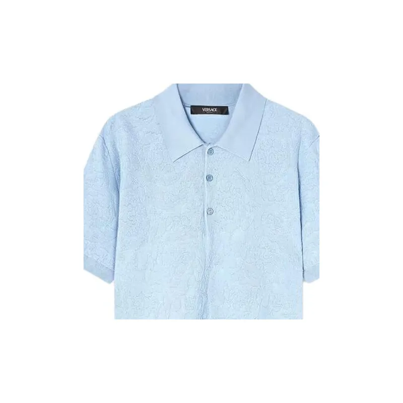 FANSIZHE Barocco Knit Polo Shirt Polo Shirt Men's Light Blue-5