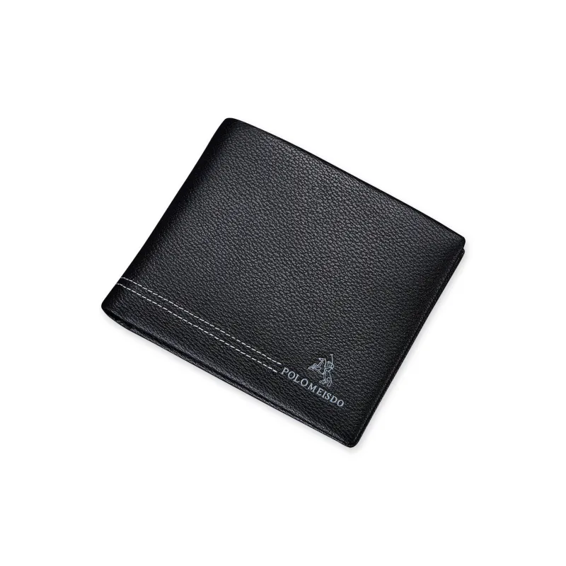 POLOMEISDO Top Grain Soft Cow Leather Large Capacity Men's Wallet Regular Men's Black-1