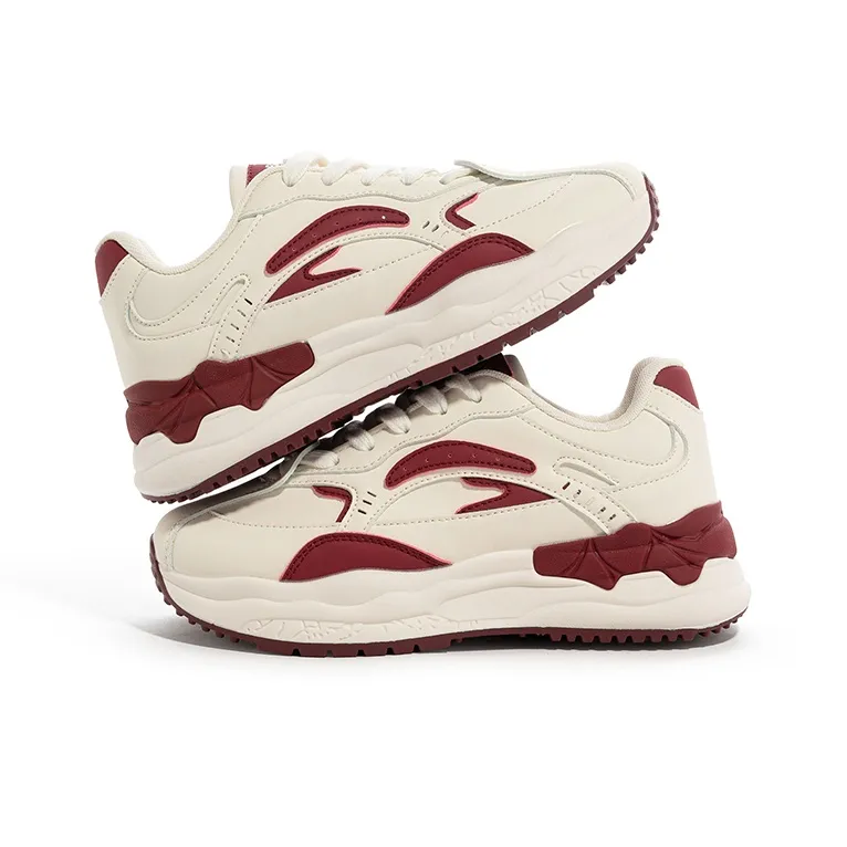 BABAYA KIDS Anti Slip Wear Resistant Low Top Chunky Sneakers Women's White Burgundy-3