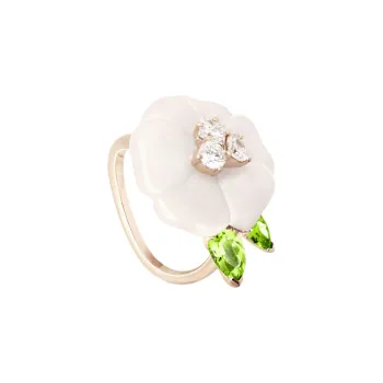 EMPORIO ARMANI Blanche Ring In 18k Gold Diamond White Agate And Peridot