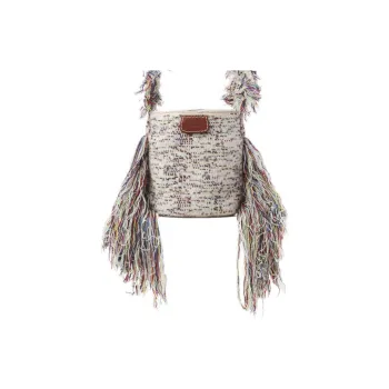 Chloe Knitted Fabric Cashmere Pima Cotton Lambskin Detail Shoulder Bag Crossbody Bag Handbag Mini Women's White/Brown