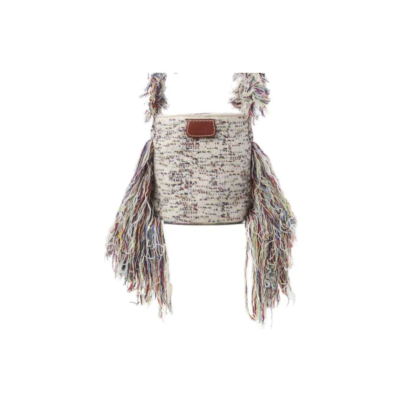 Chloe Knitted Fabric Cashmere Pima Cotton Lambskin Detail Shoulder Bag Crossbody Bag Handbag Mini Women's White/Brown-0