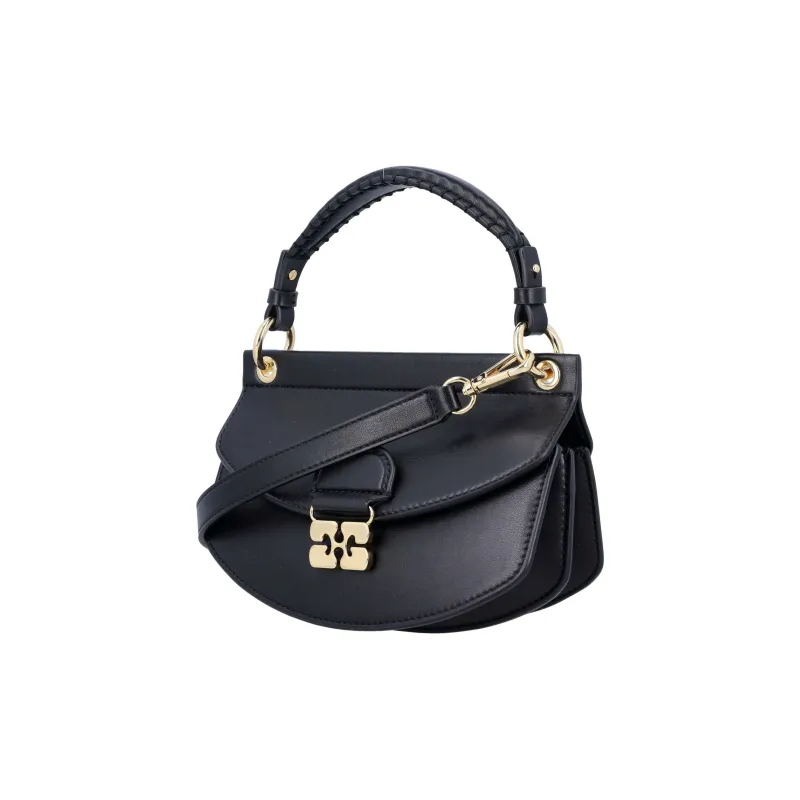 GANNI Recycled Leather Crossbody One Shoulder Handbag Mini Women's Black-2