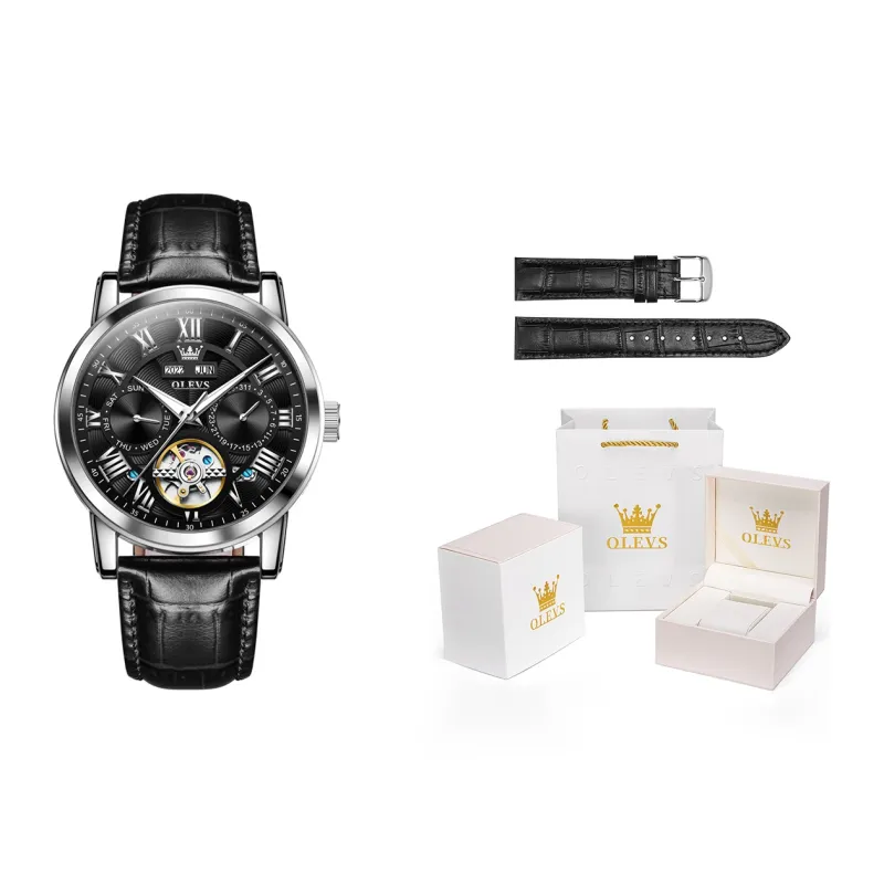 OLEVS Play The Cool Series Automatic Mechanical Movement Leather Strap Watch Men's Watches White Dial-12