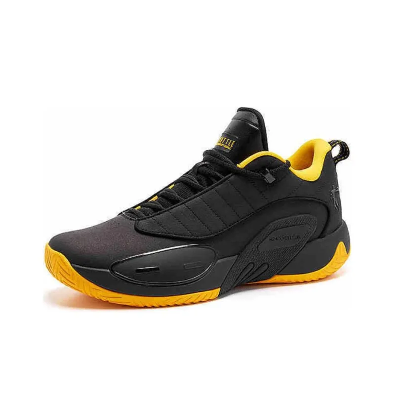 QIAODAN Anti Slip Wear Resistant Low Top Basketball Shoes Men's Black Yellow-0