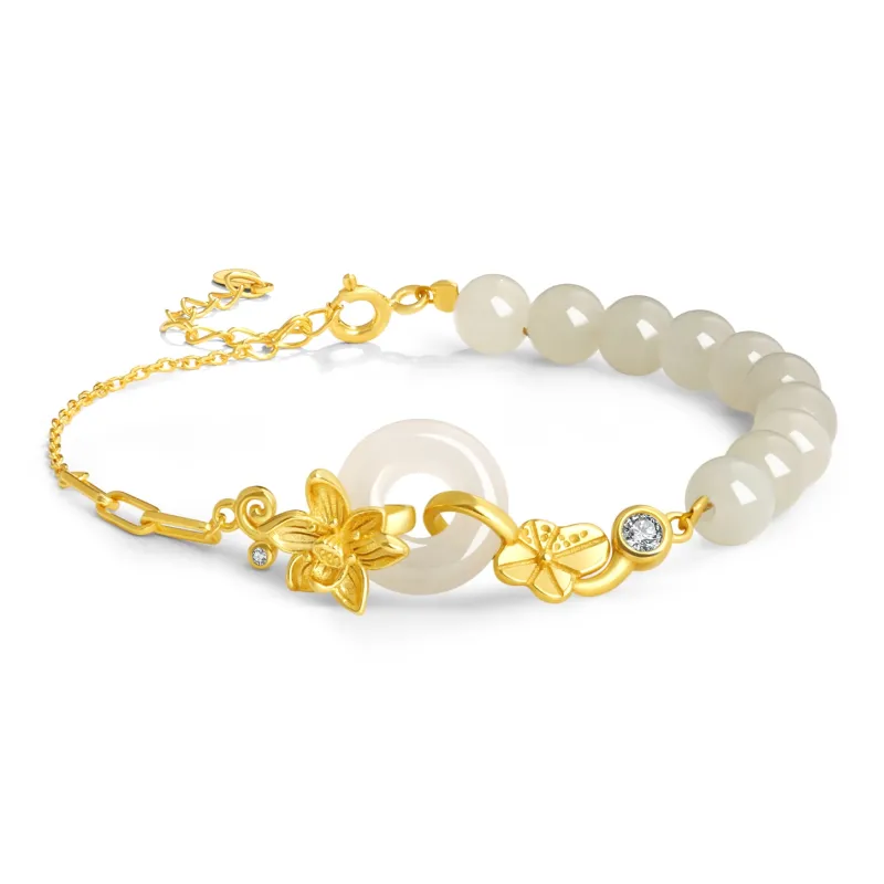 Lao Feng Xiang Hetian Jade Bracelets Pale Greenish White Jade Unisex-6