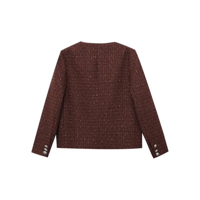 CHARM PICK Cropped Coats Women's Coffee-1