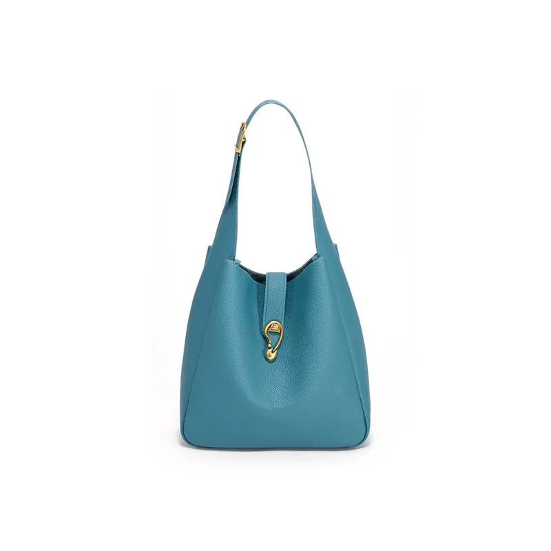 Simedin Cow Split Leather Bucket Bag Shoulder Bag Large Size Women's Bondi Blue/Elephant Gray-0