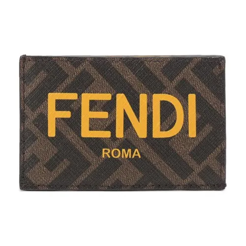 FENDI Coated Fabric With Leather Card Clip Card Holder Men's Brown