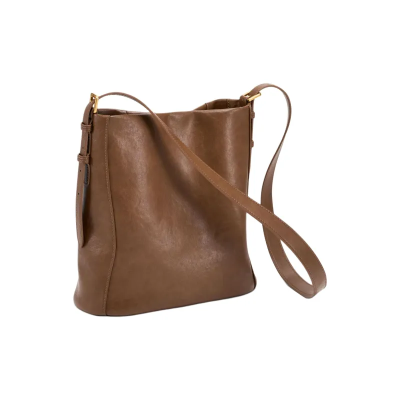 Simedin Cowhide Split Leather Bucket Bag, Shoulder Bag, Crossbody Bag Large Size Women's Coffee/Milk White-4