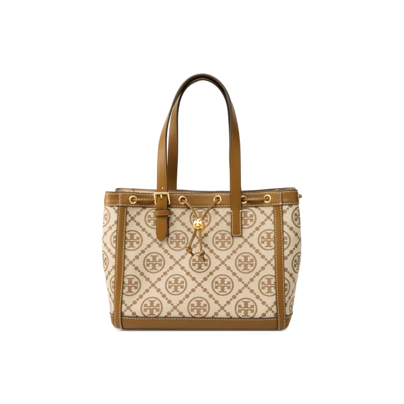 TORY BURCH T Monogram Leather Tote Bag Shopping Bag Shoulder Bag Handbag Small Size Women's Brown-0
