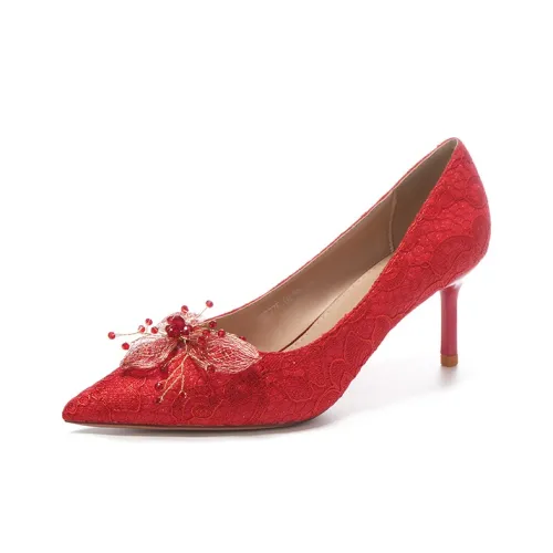 QITUMAUL Slim Heel High Heels 6.5 8.5 Women's Red