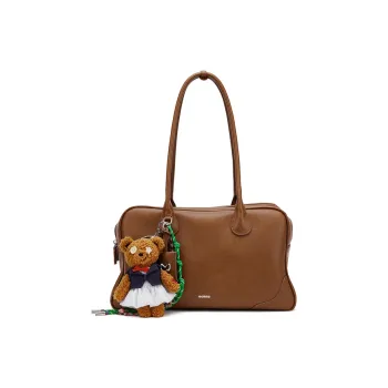MCMIKO Artificial Leather Boston Shoulder Bag Large Size Women's Caramel Brown
